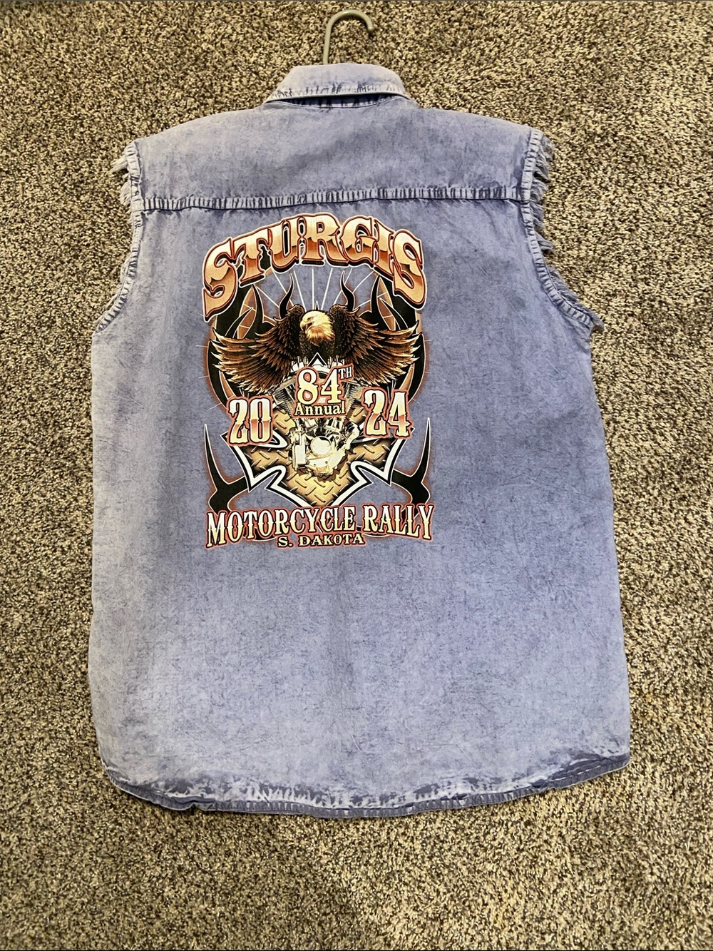 Men's Sleeveless Motorcycle Patch Shirt - Light blue denim